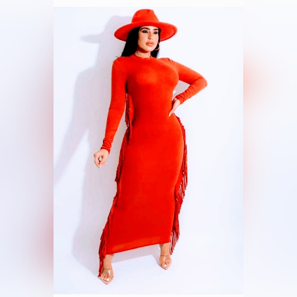 Orange Frill Midi Dress
